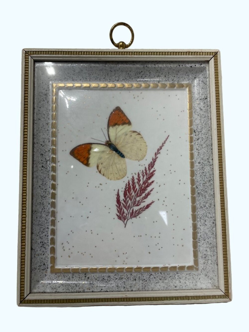 Vintage Butterfly Shadow Box Art Reliance Industries Glass Frame With Gold Detai